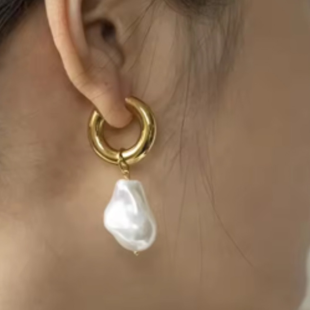 Gold Hoop Earrings with Pearl Drops